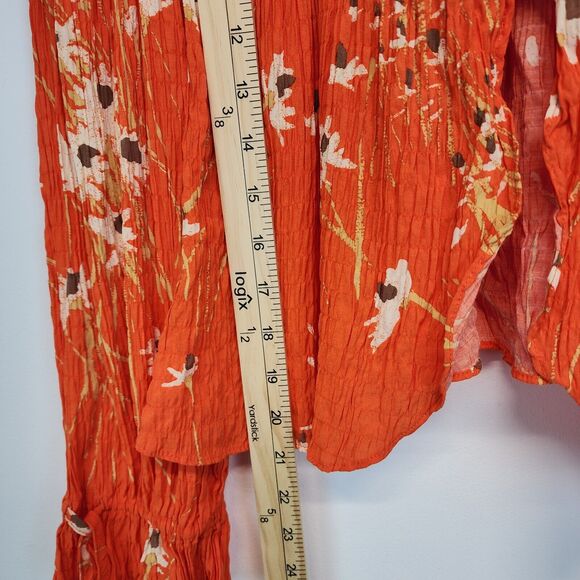 Urban Outfitters Floral Top Size XS Square Neck Orange Long Sleeve Smocked Y2K - Picture 13 of 16